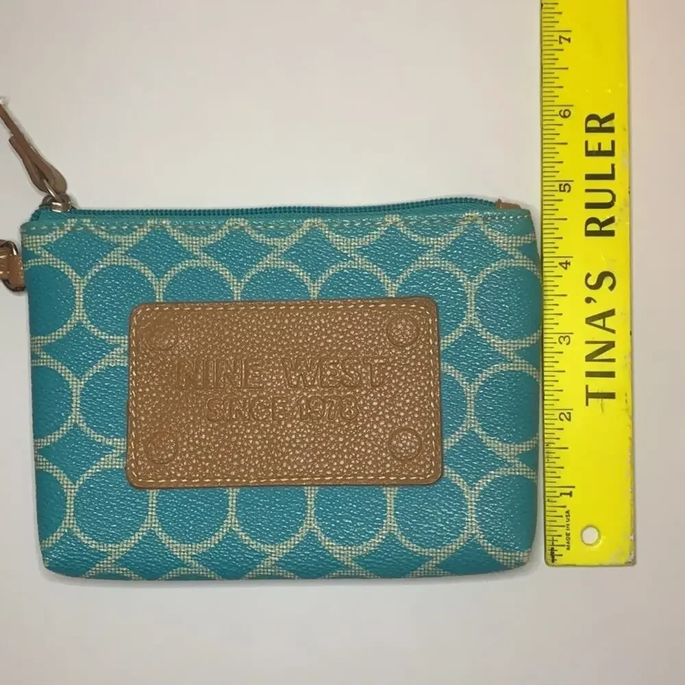 Nine West Wristlet Wallet Blue and White Pattern